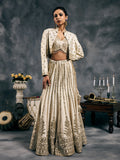 Ivory fish-cut mirror work lehenga
