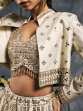 Ivory fish-cut mirror work lehenga