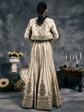Ivory fish-cut mirror work lehenga