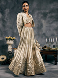 Ivory fish-cut mirror work lehenga
