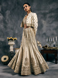 Ivory fish-cut mirror work lehenga