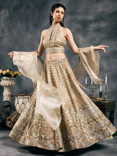 Ivory high-neck lehenga