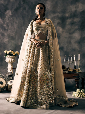 Ivory pipe and gota work lehenga