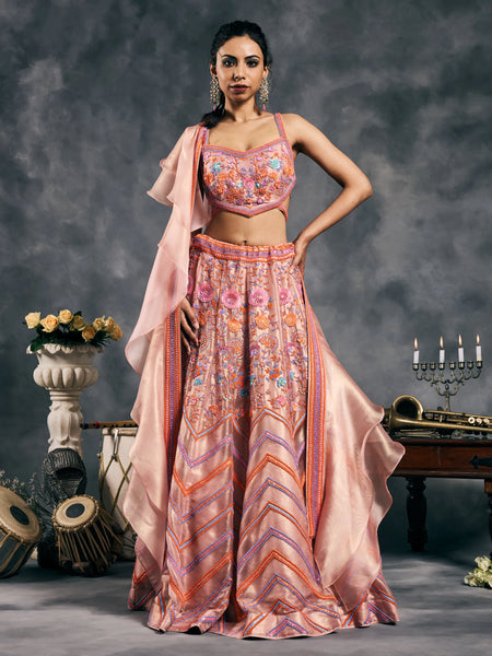 Blush pink bead work lehenga