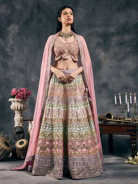 Multi pastel mirror work lehenga