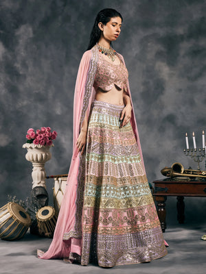 Multi pastel mirror work lehenga