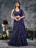 Purple fish-cut sequin lehenga