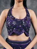 Purple fish-cut sequin lehenga