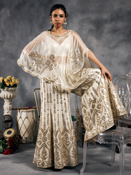 Ivory raw silk sharara