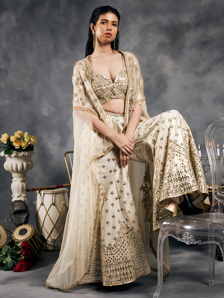 Ivory net cape sharara