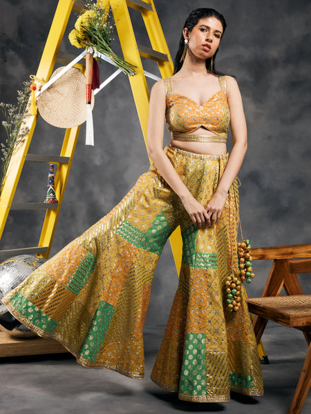 Multicolor geometric patchwork sharara