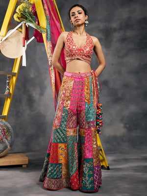 Multicolored patchwork sharara
