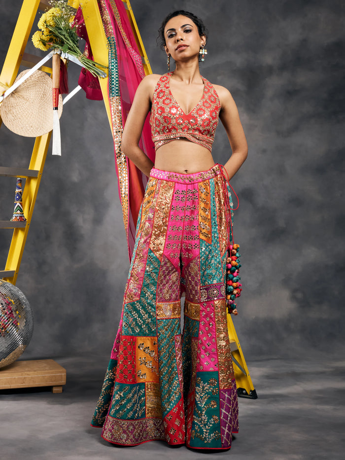 Multicolored patchwork sharara