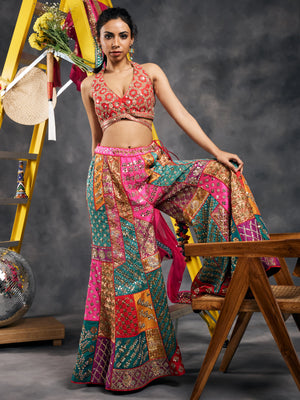 Multicolored patchwork sharara