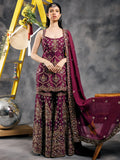 Plum zardozi and mirror work garara