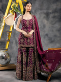 Plum zardozi and mirror work garara