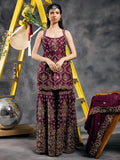 Plum zardozi and mirror work garara