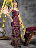 Plum zardozi and mirror work garara
