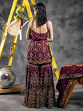 Plum zardozi and mirror work garara