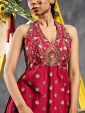 Fuchsia mirror work peplum garara