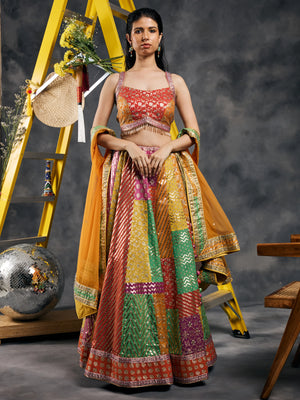 Multicolored patchwork lehenga