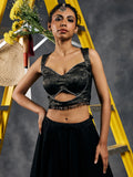 Black soft velvet inverted V blouse