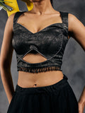 Black soft velvet inverted V blouse