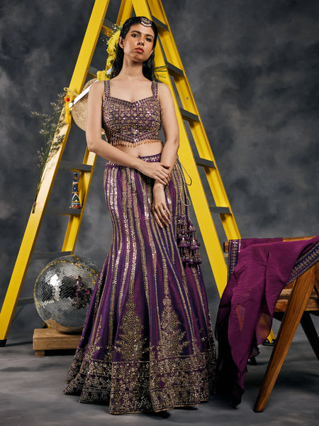 Aubergine fish-cut lehenga
