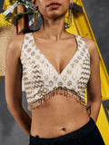 Ivory Sleeveless Zari Chanderi Blouse