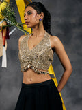 Ivory Gold Mirror Work Halter Blouse
