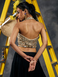 Ivory Gold Mirror Work Halter Blouse