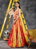 Flame striped patchwork lehenga