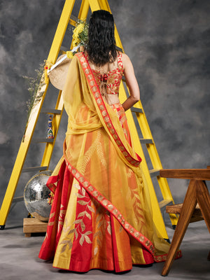 Flame striped patchwork lehenga