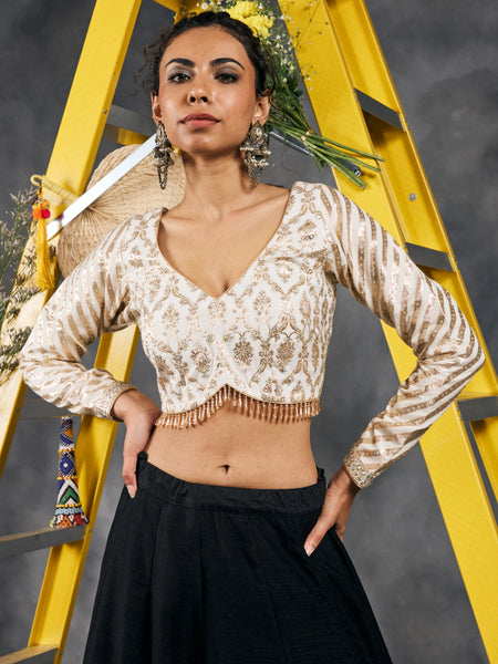 Ivory Zari Chanderi Swarovski Work Blouse