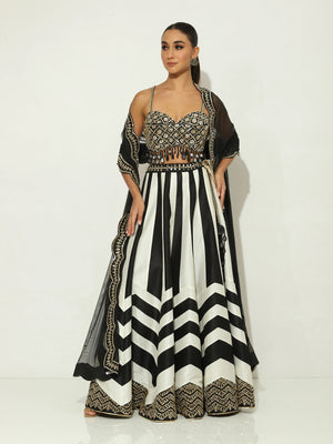 Charcoal Striped & Chevron Lehenga