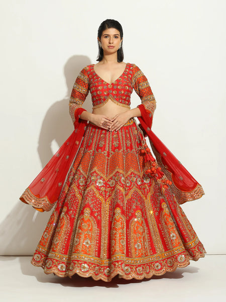 Rust Red Zardozi Lehenga