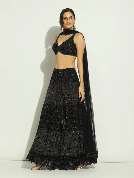 Black Net Chikankari Swaroskvi Lehenga