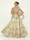 Shaahee Ivory Gold Pipework Lehenga