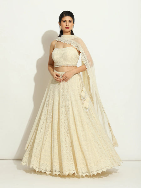 Ivory Chikankari Pearl Spaghetti Lehenga