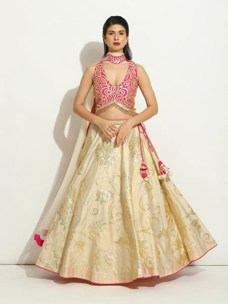 Gold & Fuchsia Gota work Lehenga