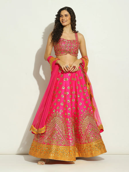 Fuchsia Burnt Orange Gota Lehenga