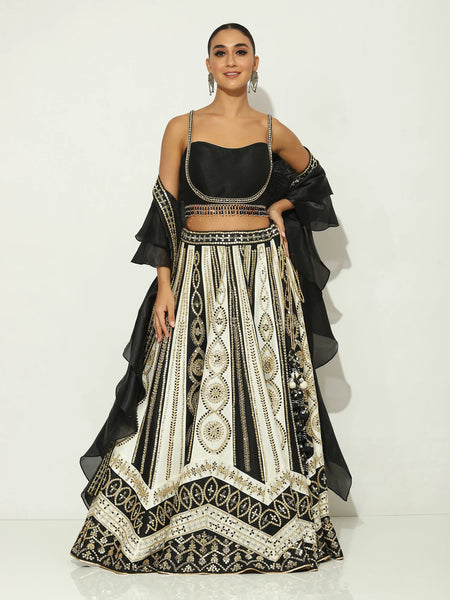 Charcoal Mirror-work & Gota Lehenga