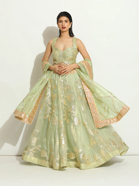 Green Organza Gota Lehenga