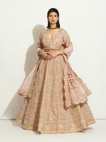 Pink Zardozi Pipe work Lehenga