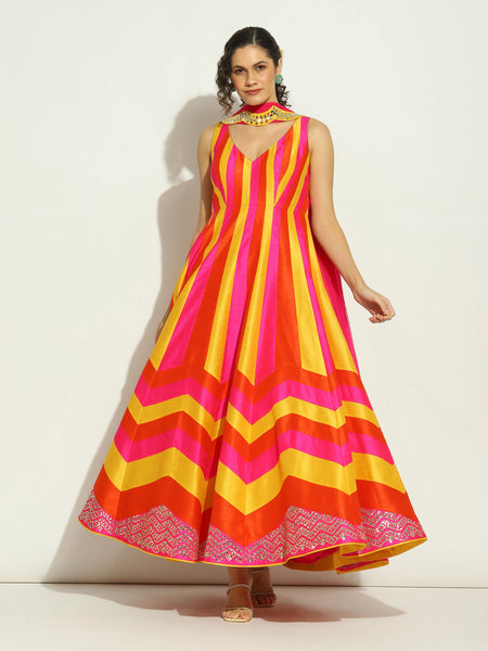 Flame Chevron Sleeveless Anarkali