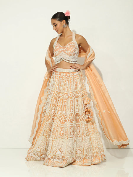 Peach PalePearl Lehenga