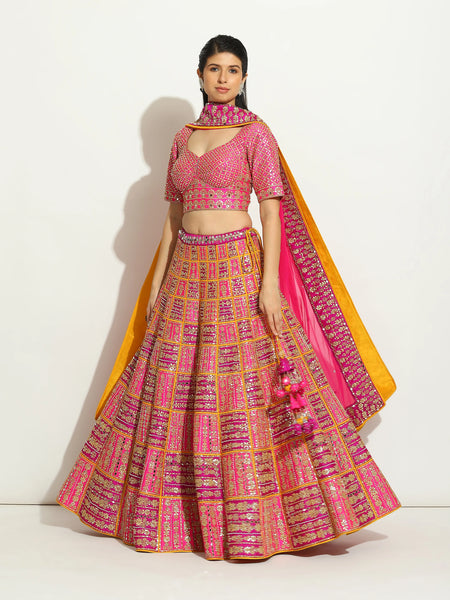 Fuchsia , Purple & Yellow Gota Patti Lehenga