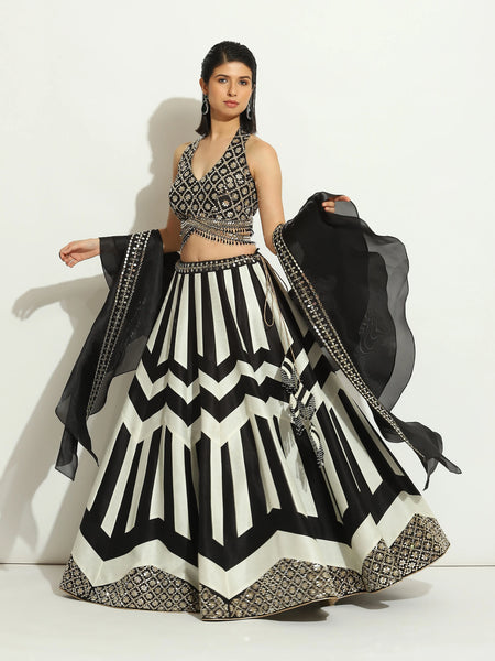 Black & White Chevron Halter Cut Lehenga