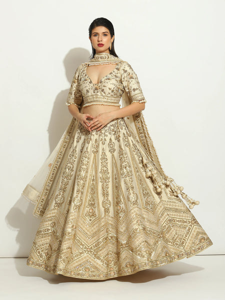 Ivory Shimmer Raw Silk  Zardozi Lehenga