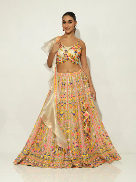 Ivory Multi-Bead Sphagetti Lehenga